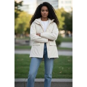 Womens Hooded Utility Windbreajer Jacket Cream Off White Terylene lined chest 44